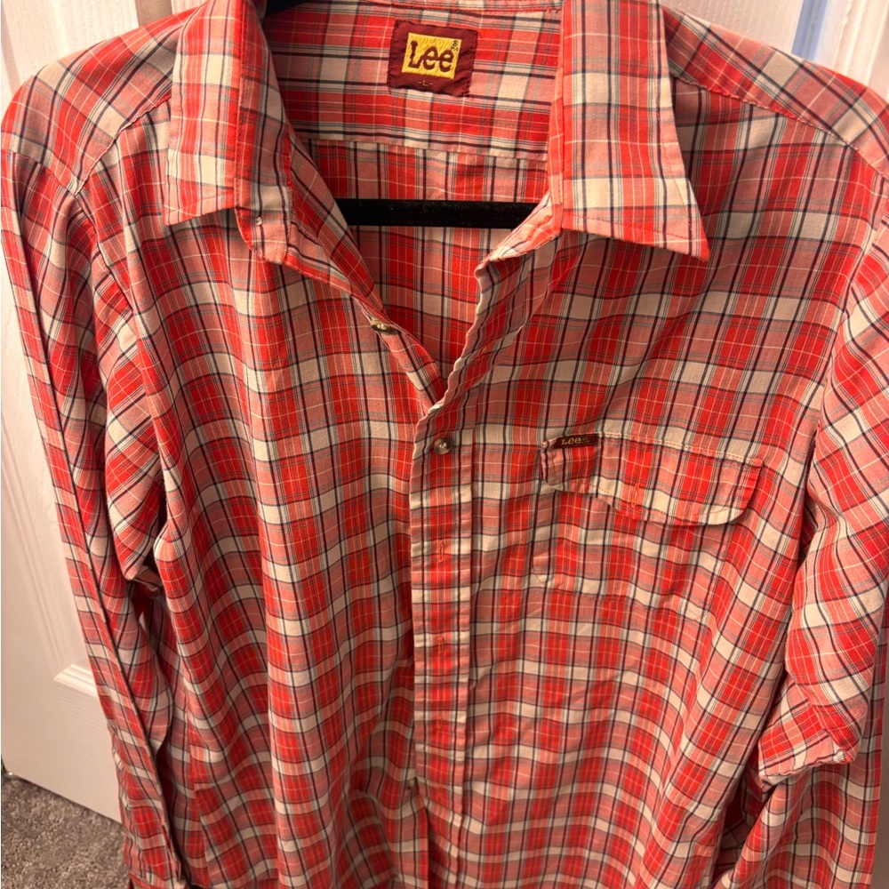 Vintage Lee Red and White Casual Button Down Shirt